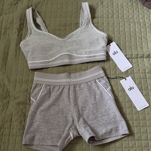 ALO Yoga Gray Sports Bra and Shorts Set